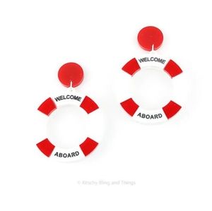 Life Buoy Earrings - Nautical Red and White Acrylic Earrings